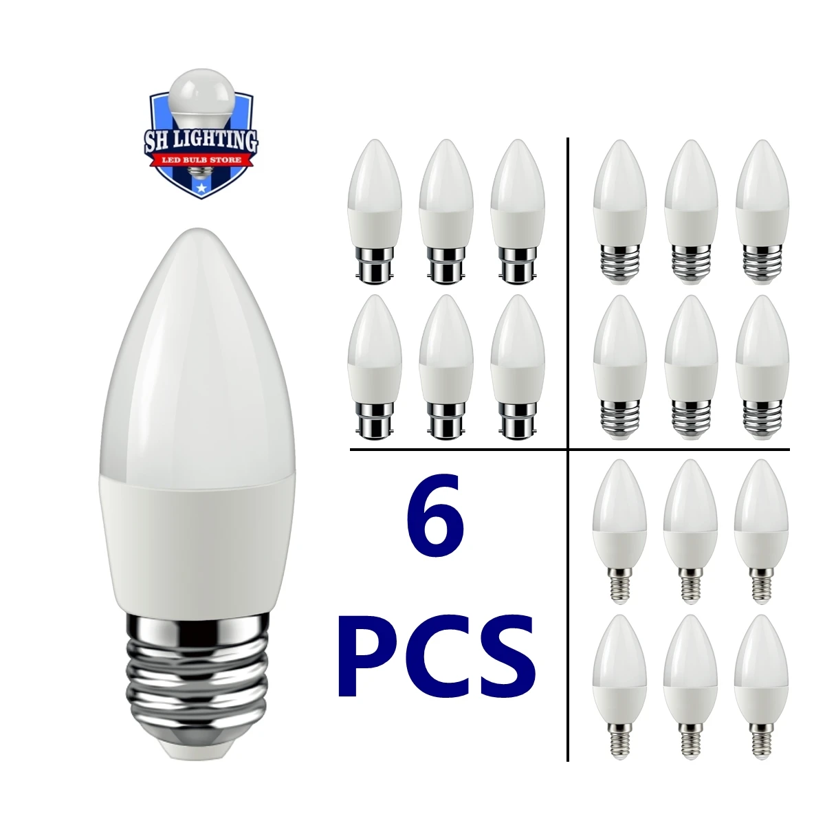 

6Pcs Led Bulb Lamps Candle min E14 E27 B22 3W 5W 6W 7W 3000k 4000k 6000k AC220v-240v Led Candle Bulb For Home Decoration Lamp