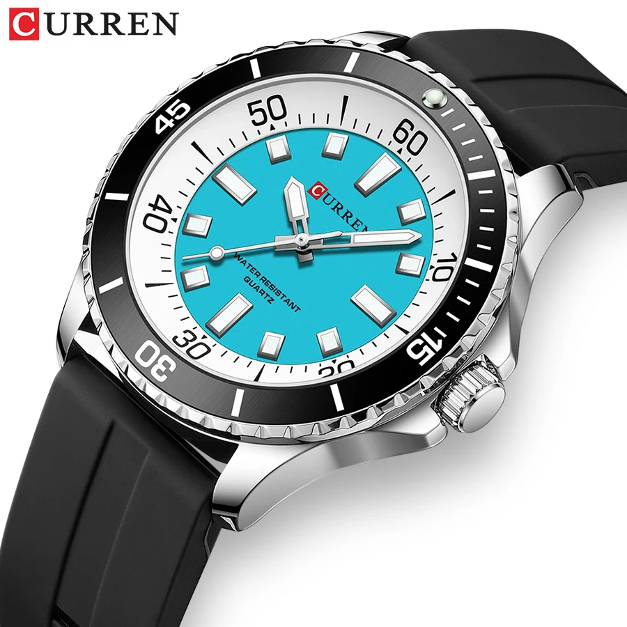 

CURREN New Big Dial Silicone Strap Quartz Wristwatches For Man Colorful Unique Design Watches Classic Round Analog Watch for Man
