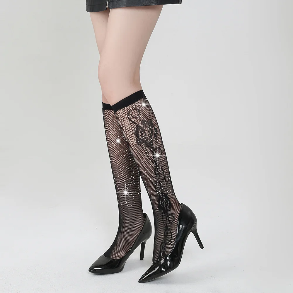 

Black Sexy Mid-tube Socks Floral Compression Socks Womens Black Lace Hollow Out Sock Big Tall See Through Sexy Fishnet Stockings