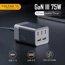 VOLTME 75W Quick Desktop Charger Laptop Fast Charger 5 in 1 Adapter for iPhone 15 Pro Galaxy S23 Ultra Protable Charging Station