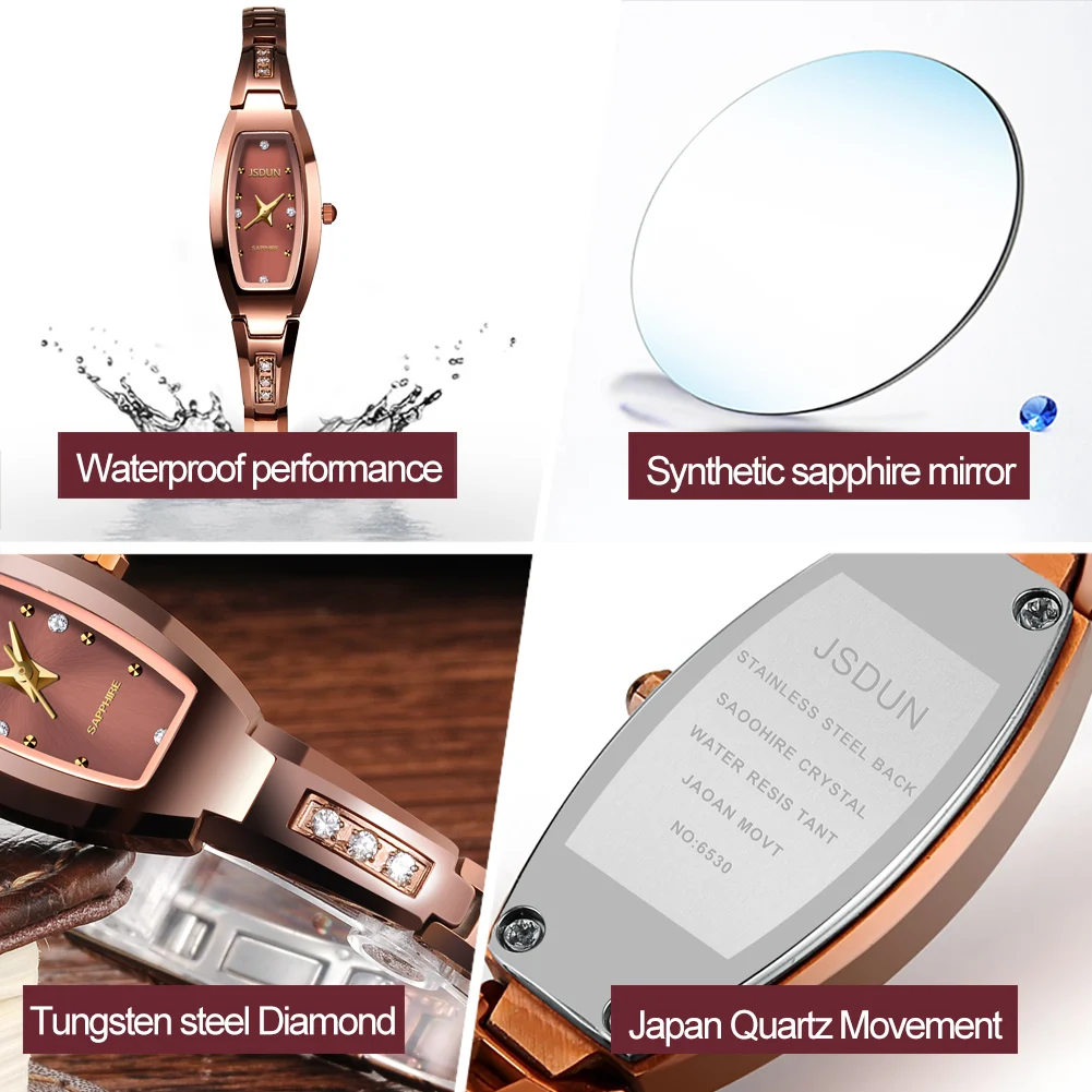 JSDUN-Bracelet de montre en acier au tungstène pour femme, bracelets à quartz, diamant original, montres pour femme, marque de luxe, mode, envoi 5