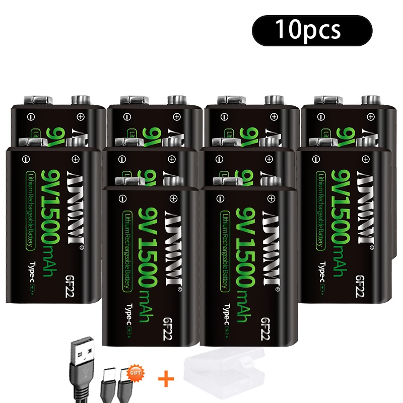 1500mAh Type-C USB 9 Volt li-ion Rechargeable Battery 6F22 9V Li ion Lithium Battery for RC Helicopter Model Microphone Toy
1500mAh Type-C USB 9 Volt li-ion Rechargeable Battery 6F22 9V Li ion Lithium Battery for RC Helicopter Model Microphone Toy