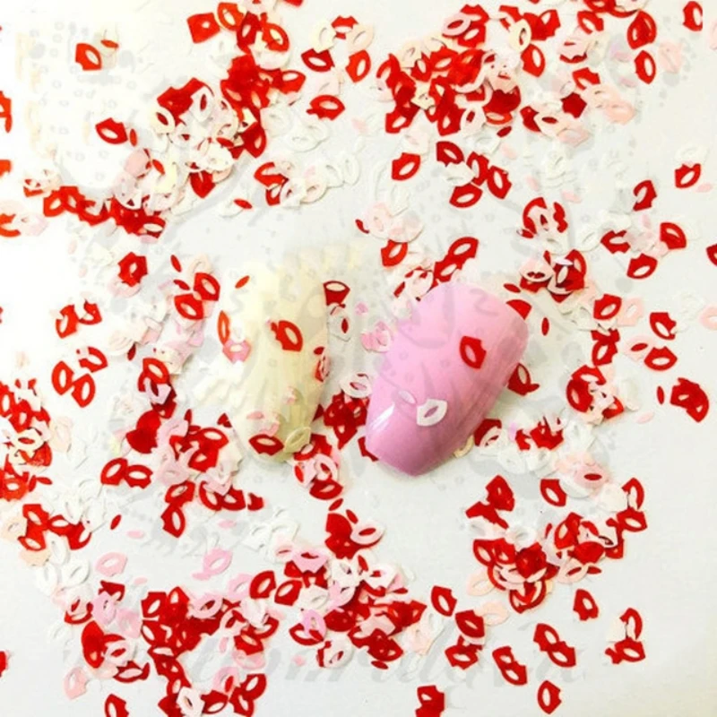 

50G Holographic Nail Art Glitter Shiny Sweet red lips Heart Flake Sequin 3D Nails Paillette Manicure Valentine's Day Decorations