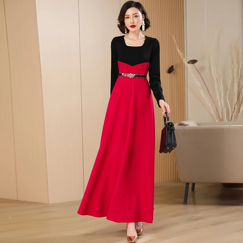 Patchwork Design Autumn Long Dress New Year Red Dress Long Sleeve Office Lady Runway Maxi Evening Dress Vintage Square Collar
Patchwork Design Autumn Long Dress New Year Red Dress Long Sleeve Office Lady Runway Maxi Evening Dress Vintage Square Collar