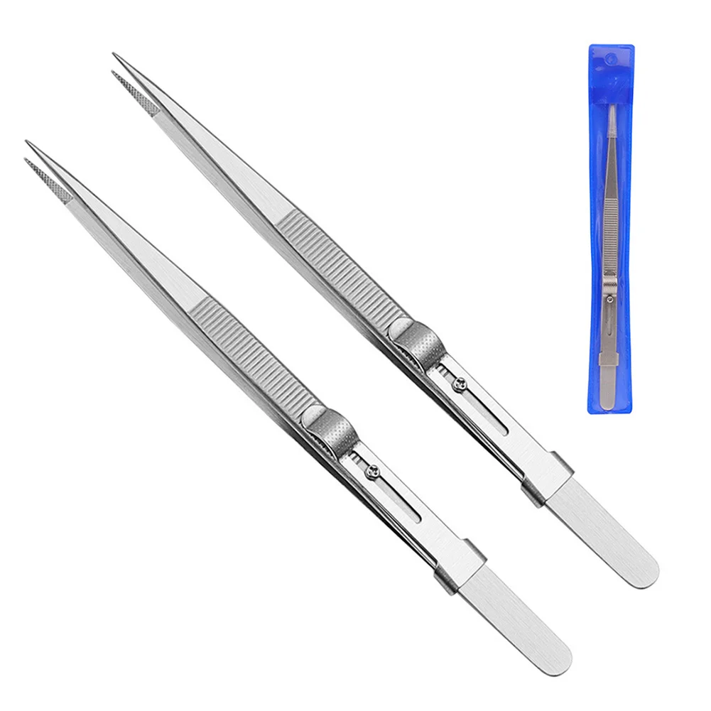 

4pcs 16cm Professional Precision Stainless Steel Jewelry Tweezers Slotted Buckle Workshop Equipment Hand Tools Tweezers