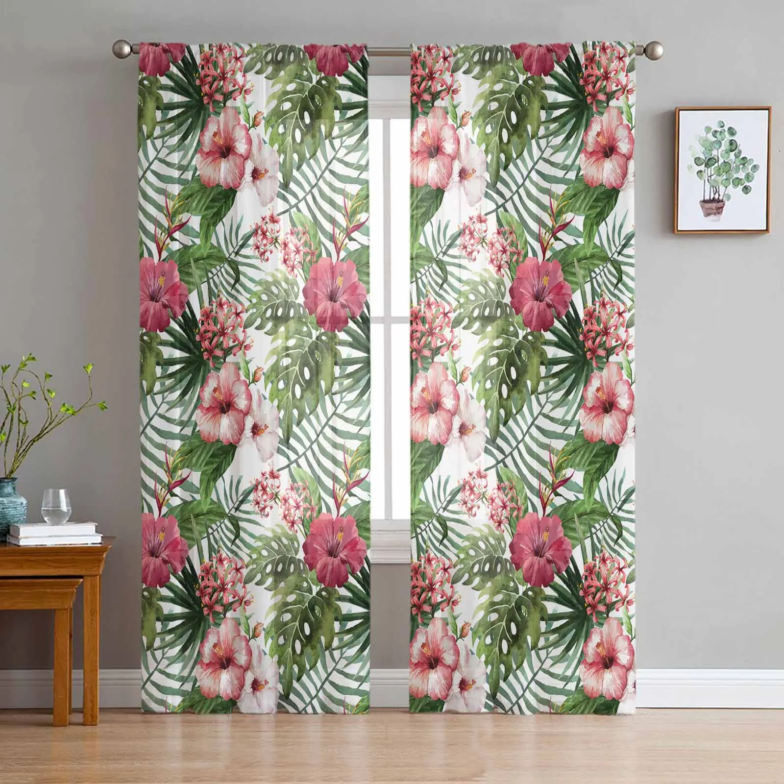 

Tropical Plants Flowers Summer Voile Curtains for Living Room Window Tulle Curtain for Bedroom Sheer Blinds Drapes