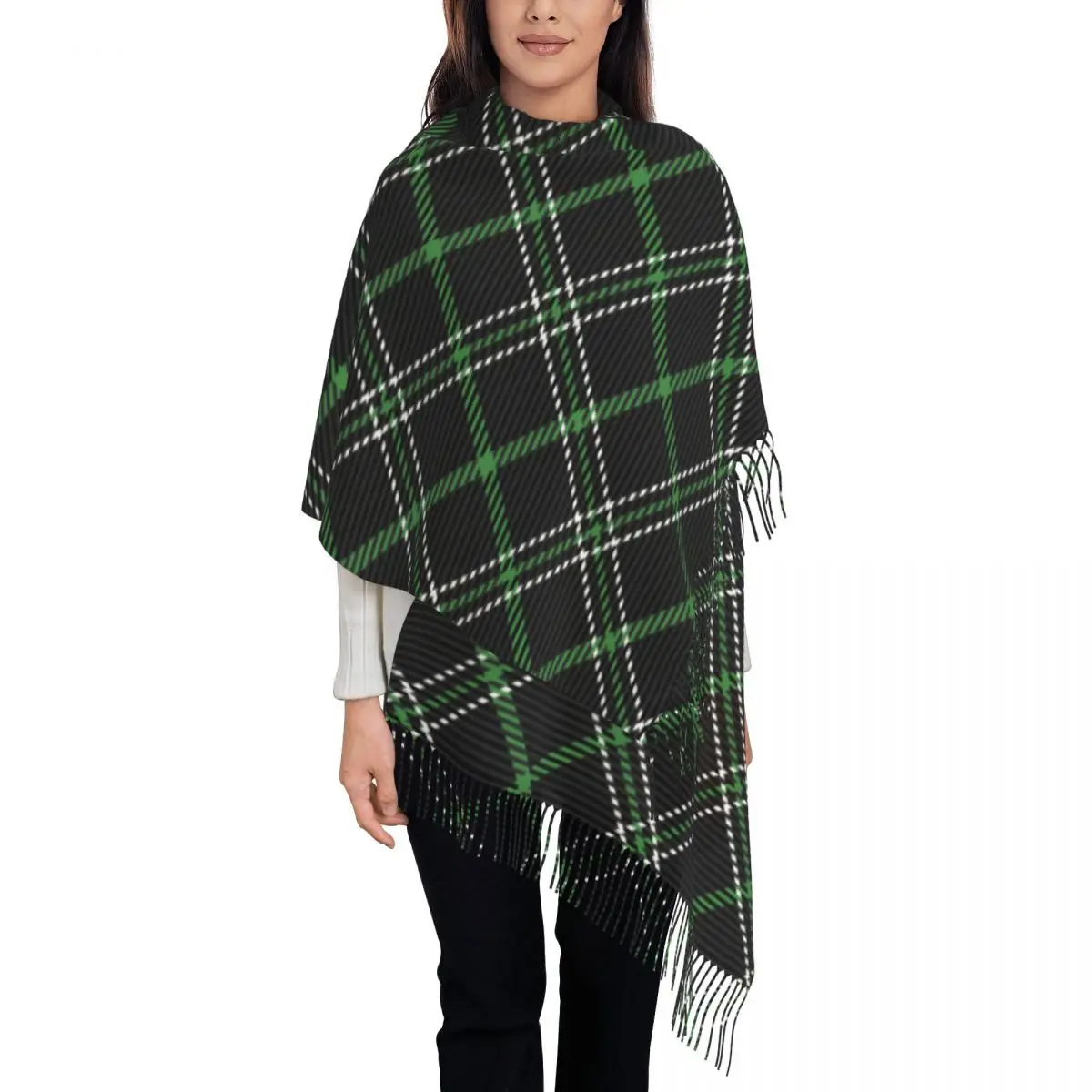 

Теплый мягкий шарф Зимний зеленый шотландский узор шали и обертывание абстрактные геометрические дизайнерские платки унисекс y2k забавные большие шарфы