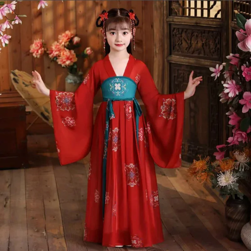 

Китайская древняя супер фея ханьфу для девочек Детский костюм Тан костюм платье принцессы в китайском стиле сценическое платье