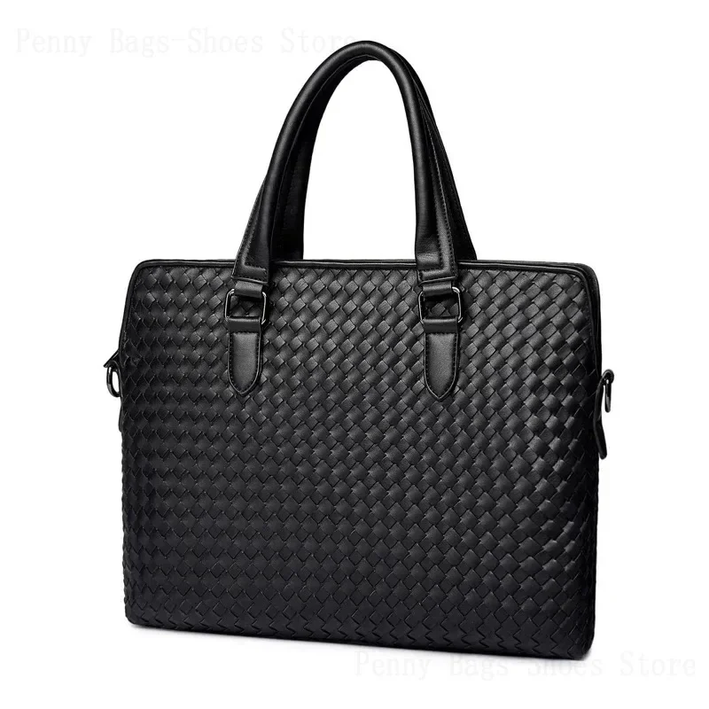 

Fashionable Woven Leather New Men's Cross-Woven Bag Handbag Briefcase Casual Men's Business Bag Shoulder Computer Bag