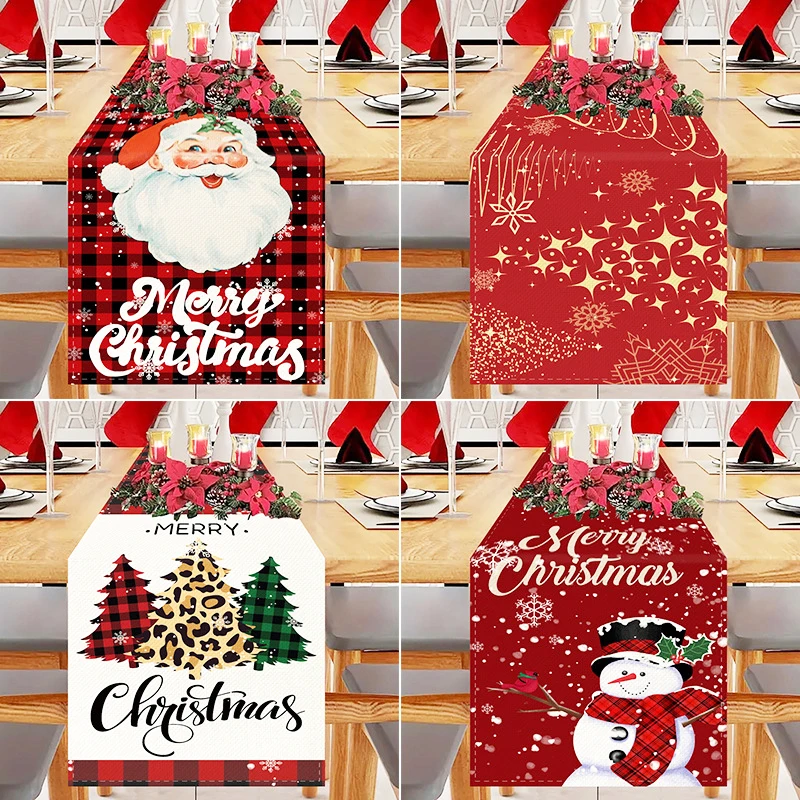 

New Linen Christmas Flower Faceless Gnome Tree Elk Printed Table Runner Flag Dining Kitchen Tablecloth Table Cloth Cover Decor