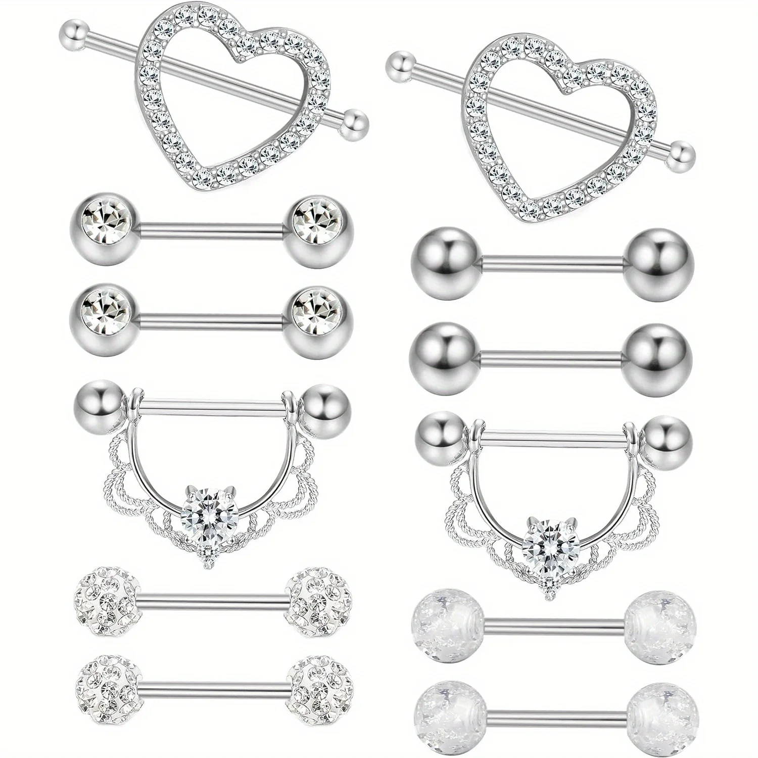 DOLOTTA 1Pc Stainless Steel Nipplerings Tongue Rings CZ Crystal Barbell Heart-shape Piercing Jewelry 14G
DOLOTTA 1Pc Stainless Steel Nipplerings Tongue Rings CZ Crystal Barbell Heart-shape Piercing Jewelry 14G
