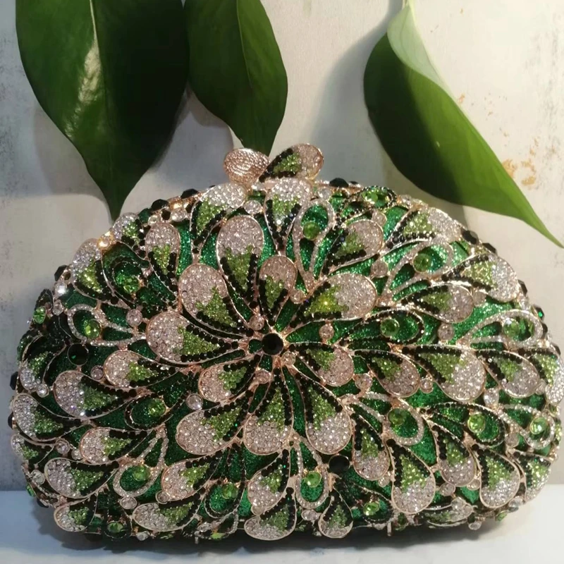 

Green/Pink Rhinestones Clutch Purse Bridal Handbag Stones Evening Bags Wedding Party Crystal Clutches Lady Minaudiere Bag