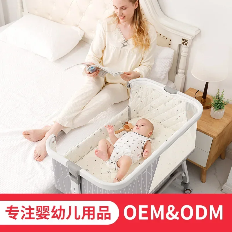 

Baby Crib Cradle Newborn Splicing Large Bed Baby Sleeping Bed Foldable Movable Baby Rocking Bed