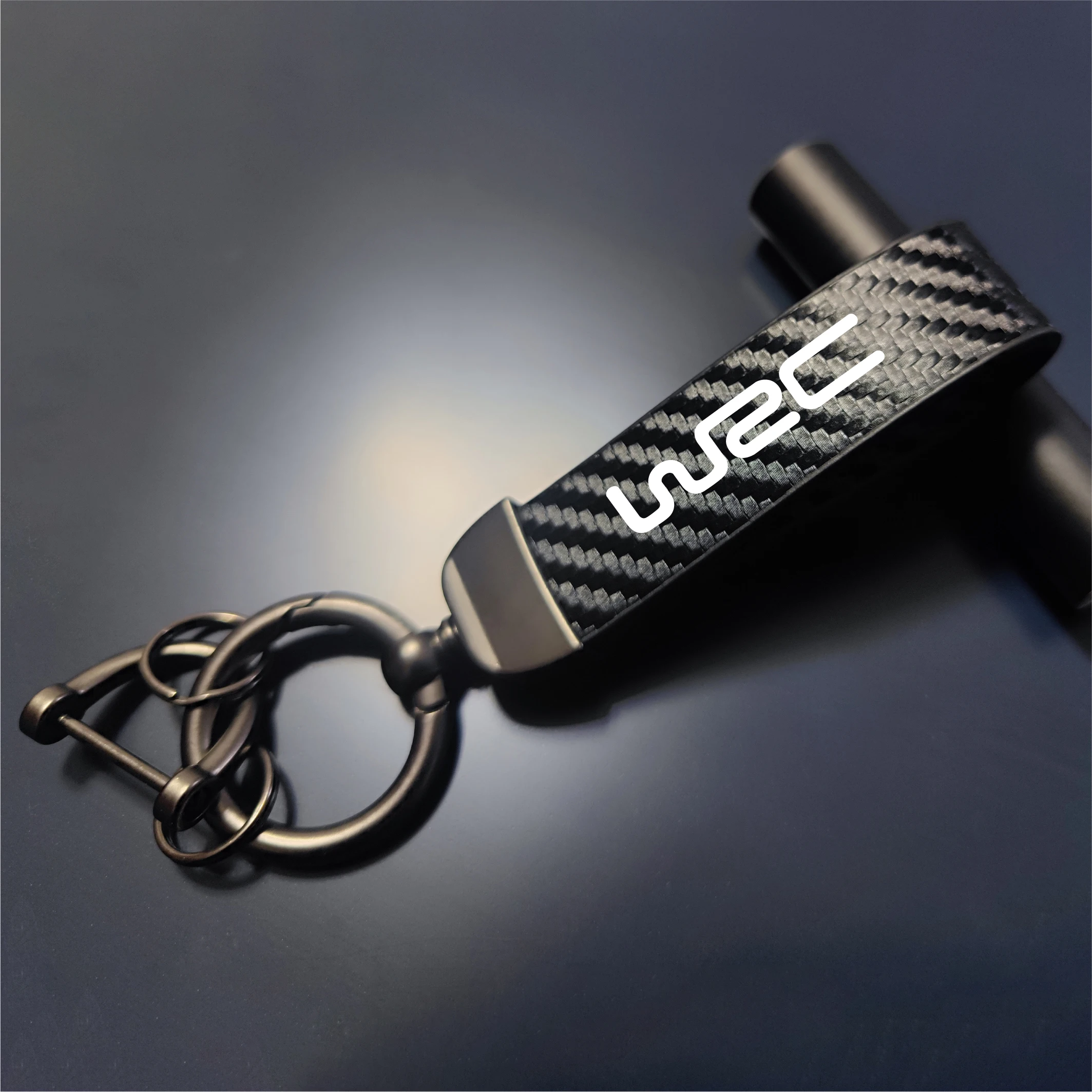 

Leather Carbon Fiber Texture Key Rings Car Keychain Horseshoe Buckle Zinc Alloy Keyring For WRC LOGO Funny Car Accessories