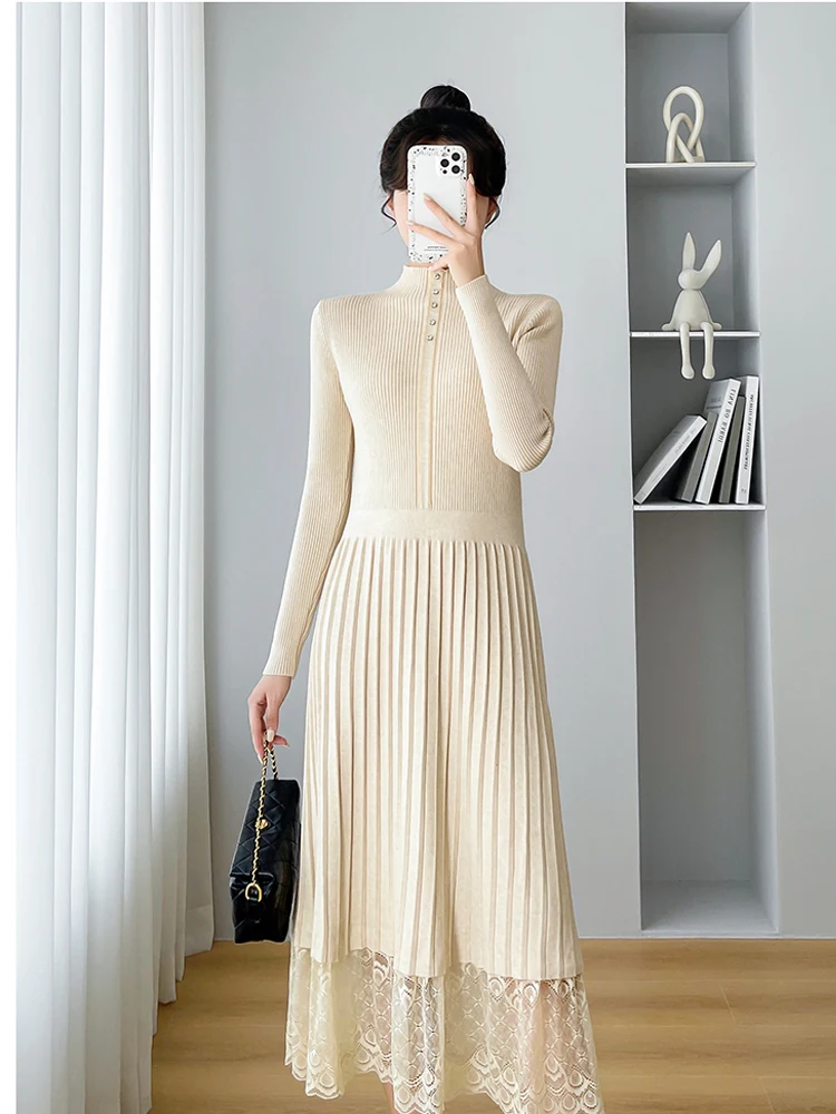 Elegant Ol Turtleneck Slim Long Sweater Dress Women Thick Knit Autumn Winter Dress Female Slim Lace Basic Dress Casual Vestidos
Elegant Ol Turtleneck Slim Long Sweater Dress Women Thick Knit Autumn Winter Dress Female Slim Lace Basic Dress Casual Vestidos