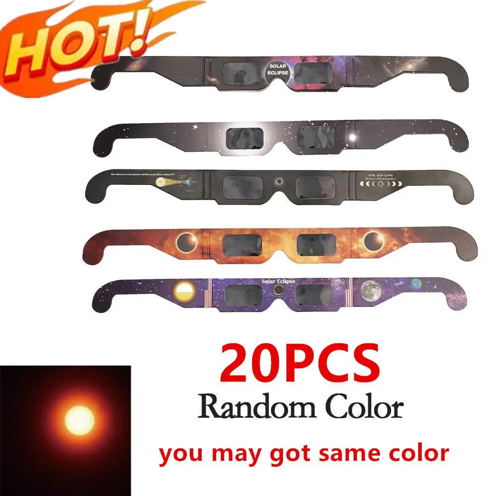 

20pcs Random Paper Solar Eclipse Glasses Protect Eyes Anti-UV Viewing Glasses Safe Shades Observation Solar Glasses Great For Ki