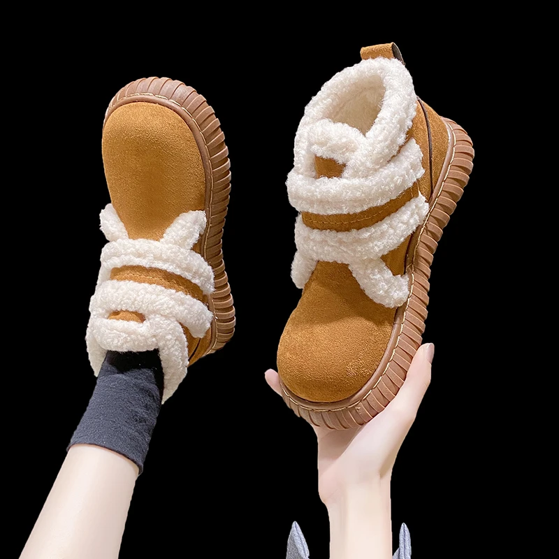 

Женские ботинки на липучке, зимние ботинки с круглым носком и плюшевой подкладкой, на среднем каблуке, на резиновой подошве, в стиле «Лолита», 2023
