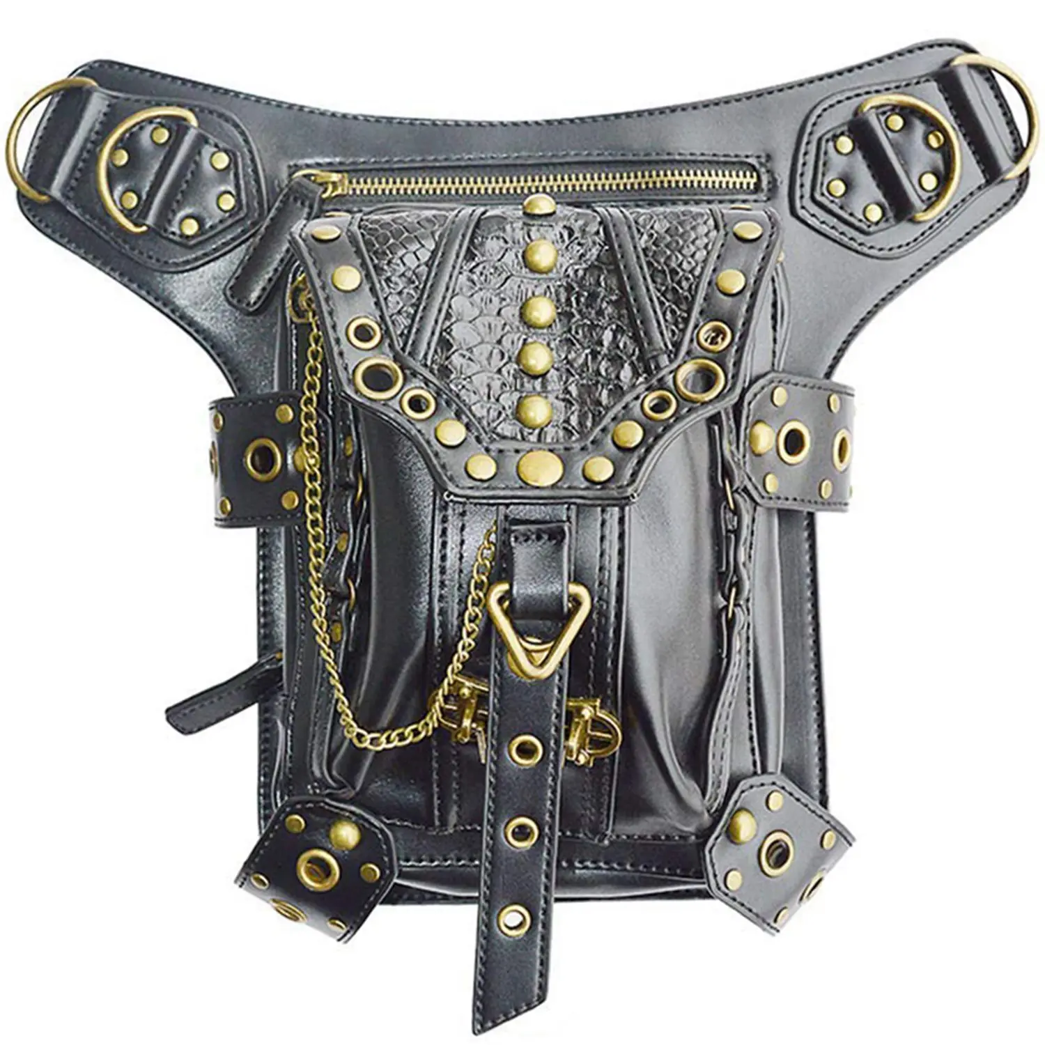 

Steampunk Waist Bag Fanny Pack Retro Gothic Casual Leather Shoulder Crossbody Messenger Bags Punk Rock Thigh Leg Hip Purse