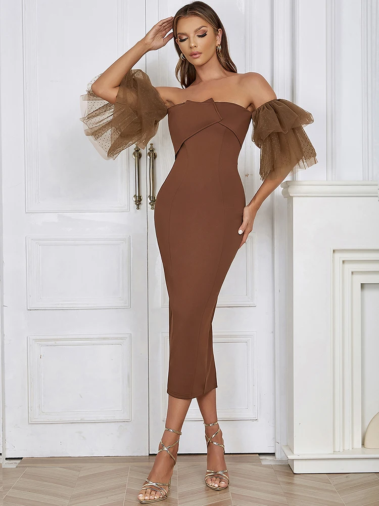 Elegant Women Short Flare Sleeve Midi Calf Off Shoulder Dresses Summer Sexy Slash Neck Slim Celebrity Evening Club Party Dress
Elegant Women Short Flare Sleeve Midi Calf Off Shoulder Dresses Summer Sexy Slash Neck Slim Celebrity Evening Club Party Dress