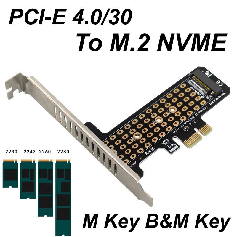 

200PCS M.2 NVME B&M Key To PCIe 4.0/3.0 X1 x1 X4 x8 x16 interface Adapter Card PC Motherboard For 2230 2242 2260 2280 hard disk
