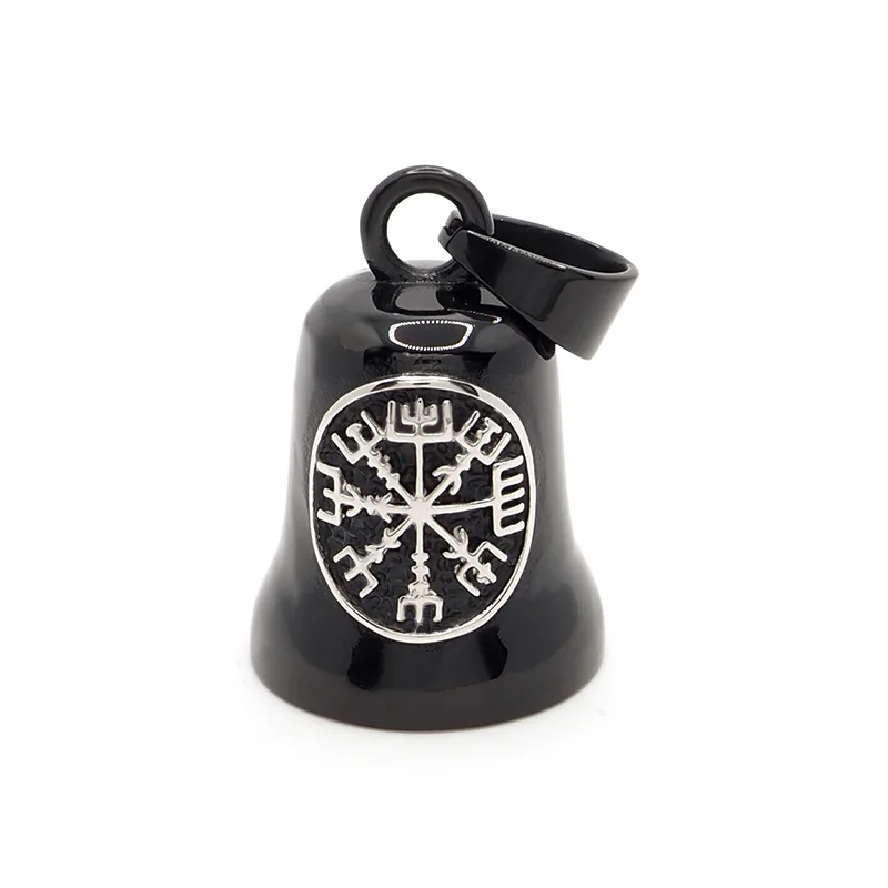 

Free Shipping Stainless Steel Viking Compass Runic Bell Pendant Men Vintage Nordic Totem Odin Black Plated Charms Jewelry