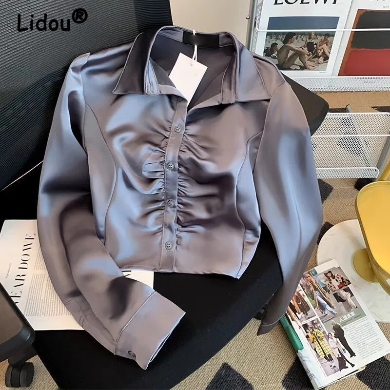 2023 Autumn New Satin Shirt Women's Slim Fit Style Fashion Waist Shorted Comfortable and Versatile Long Sleeve Top
2023 Autumn New Satin Shirt Women's Slim Fit Style Fashion Waist Shorted Comfortable and Versatile Long Sleeve Top
