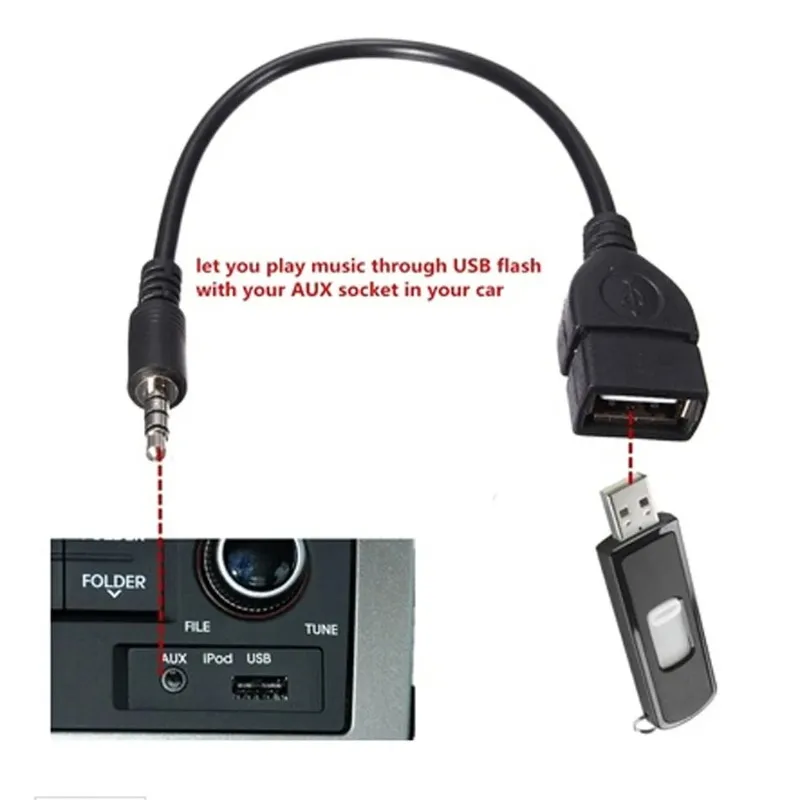 

Converter Aux Cable Cord For Car MP3 Speaker U Disk USB flash drive OTG Converter Adapter Jack 3.5 AUX Audio Plug To USB 2.0
