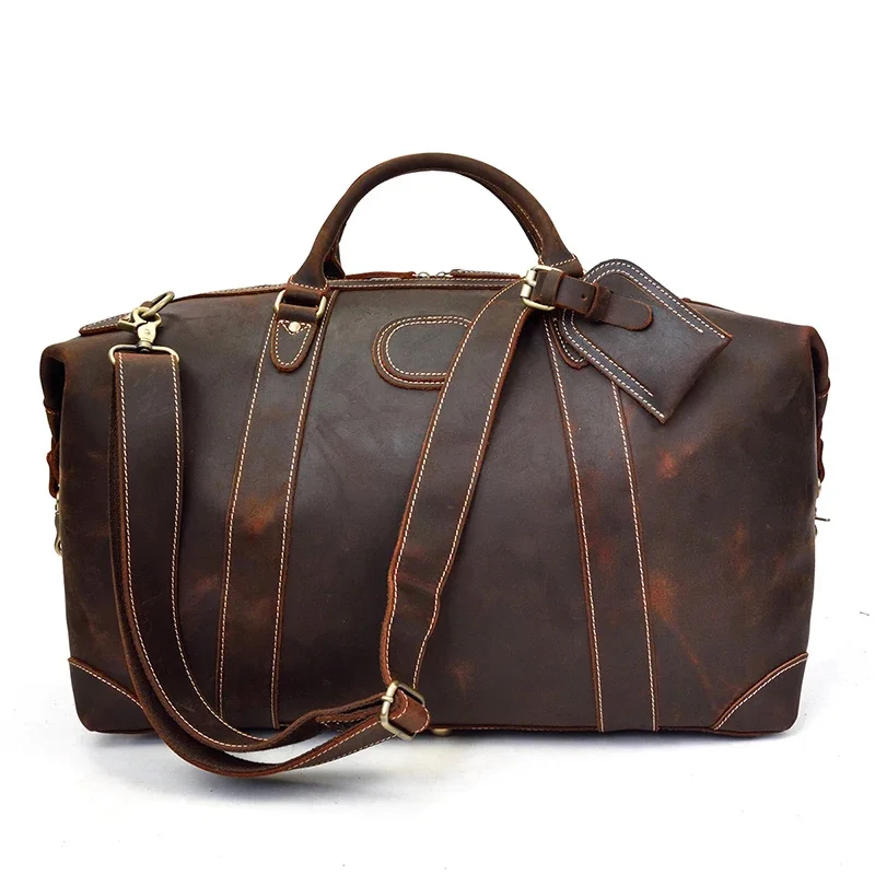 

Retro Genuine Leather Large Capacity Men Duffle Bag Vintage Shoulder Cowhide Weekender Man Totes Handbag