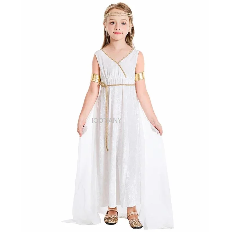 

Модель 2024 года, Костюм фараона Клеопатры в римском стиле, косплей-костюм для мальчиков и девочек, Греческая богиня, костюм атены для карнавала, Хэллоуина, необычное платье