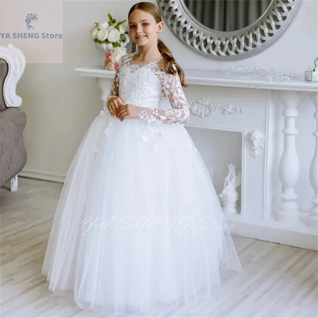 

Flower Girls Dresses for Wedding Little Girl Toddlers Vintage Lace Long Sleeve Child Princess First Communion Pageant Ball Gown