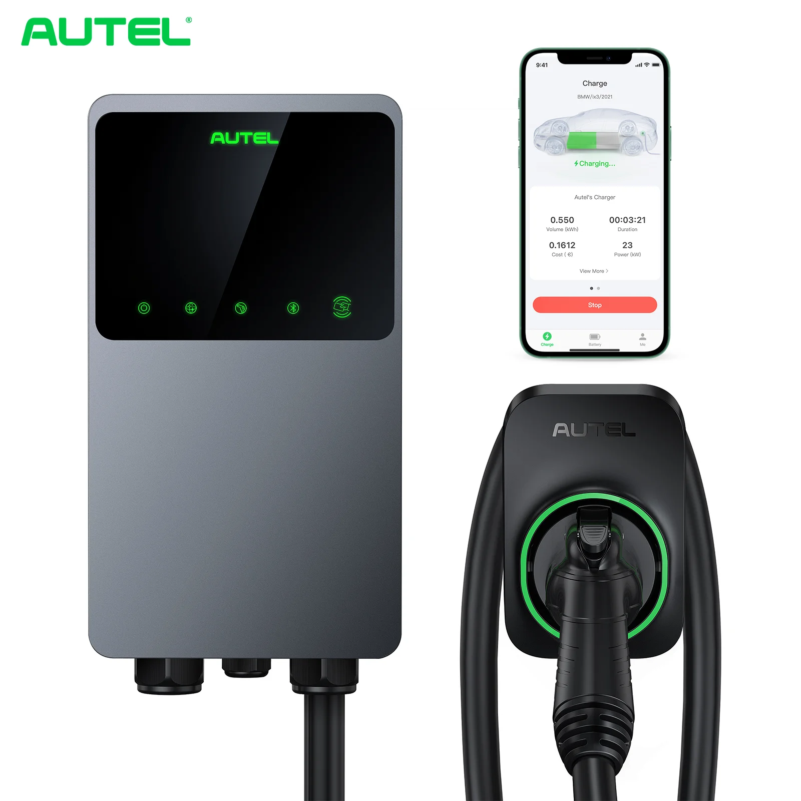 

Autel RFID WIFI Bluetooth Enable 50A 240V 12KW Smart Home EV Charger Level 2 Type 1 J1772 Electric Vehicle Charging Station