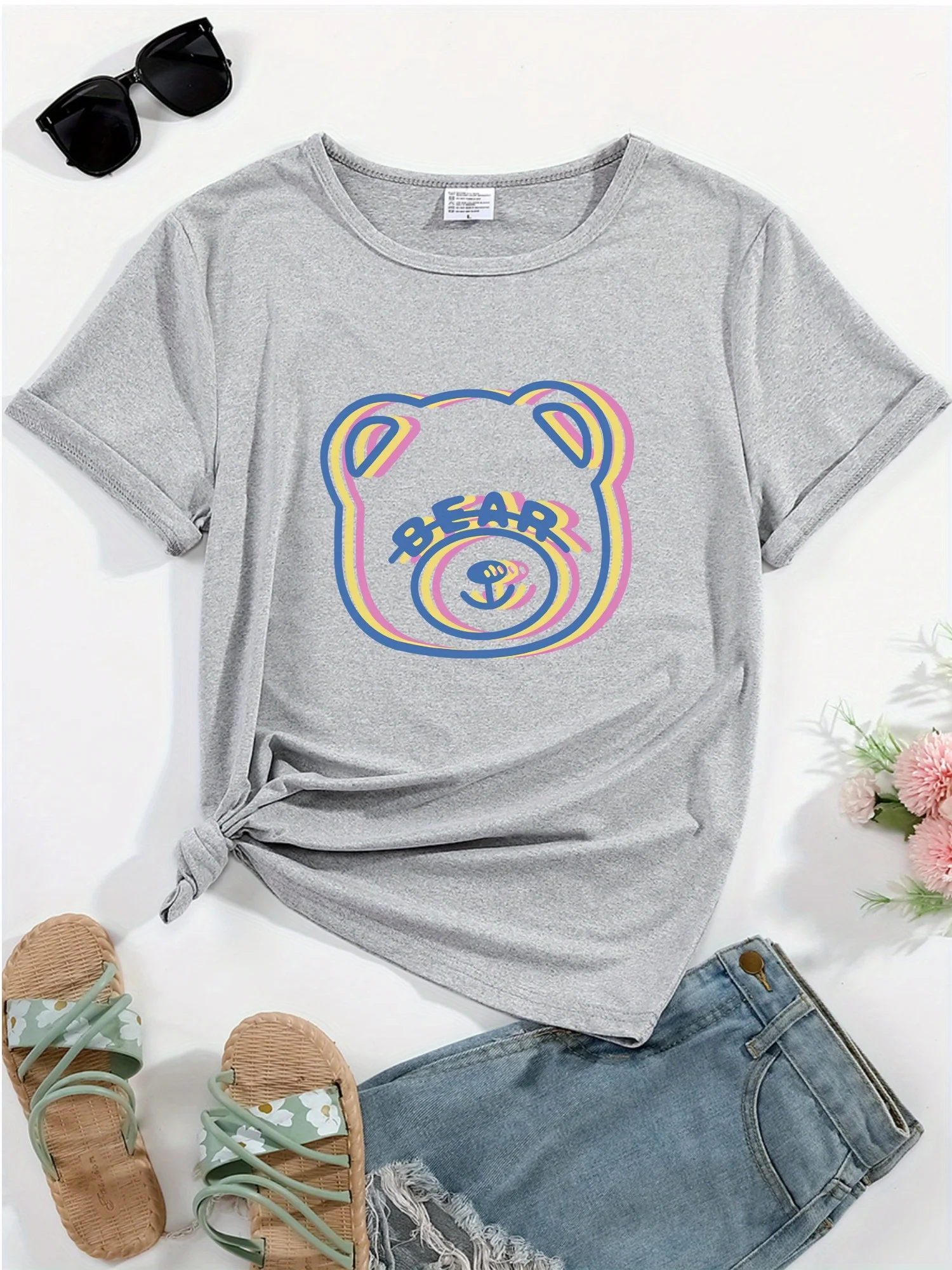 Bear Print T-shirt, Short Sleeve Crew Neck Casual Top For Summer & Spring, Women's Clothing
Bear Print T-shirt, Short Sleeve Crew Neck Casual Top For Summer & Spring, Women's Clothing