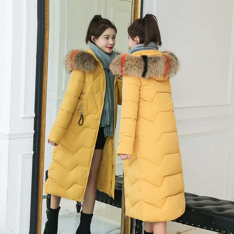 

Korean Version of The Padded Jacket Women's Winter Warm Long Section with Fur Collar To The Calf Slimming Thick Thin Down Jacket