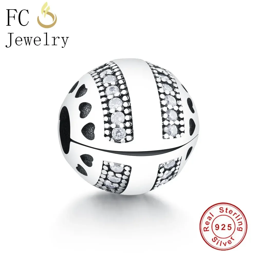 

FC Jewelry Fit Original Brand Charms Bracelet 925 Sterling Silver Circle Heart Zirconia Clip Stopper Bead Berloque DIY Gift