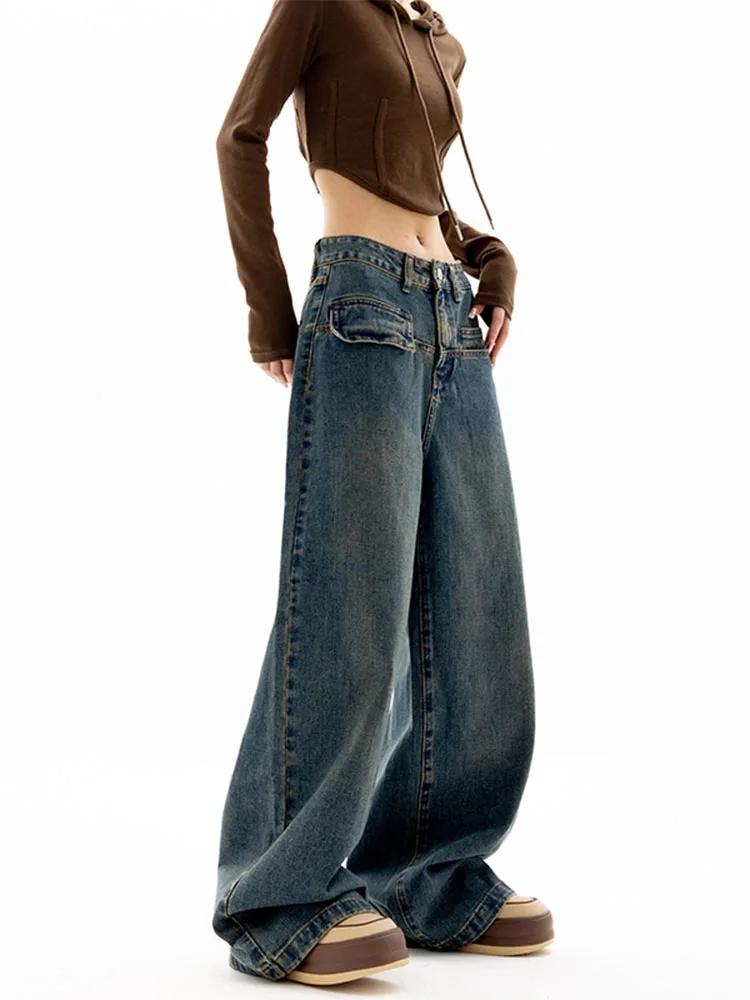 

Women Vintage Denim Trouser Baggy Straight Pants Korean High Waist Female Fashion Harajuku Boyfriend Streetwear Oversize Jeans