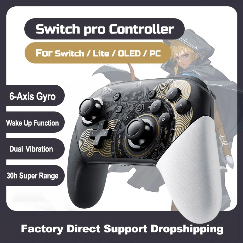 

Wireless Bluetooth Gamepad for Switch Pro Controller Wake Function Joystick 6-Axis Gyro Handle HD Vibration for PC Game Console