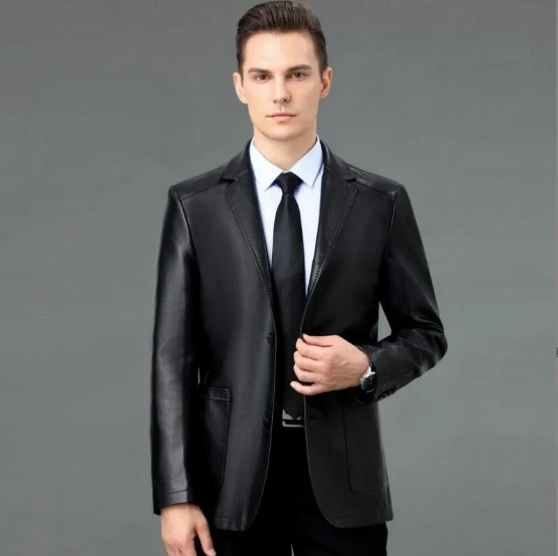 

Suits Blazers Sheep Leather Casual Suit Men's Jacket Slim Spring and Autumn Thin Section Color Black Brown blue Size M-5XL