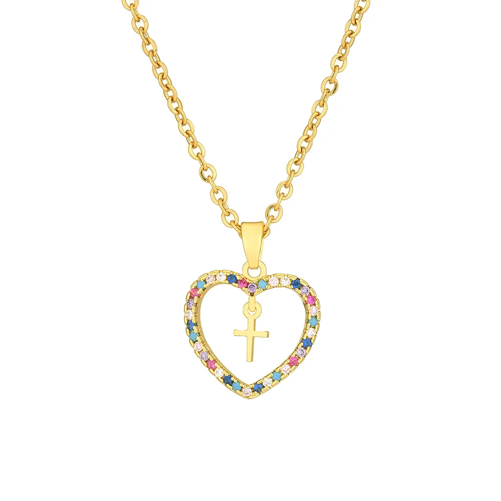 

Love Heart Cross Pendant Necklace Mom Lovers Men Women Blessing Gift Chain Jewelry