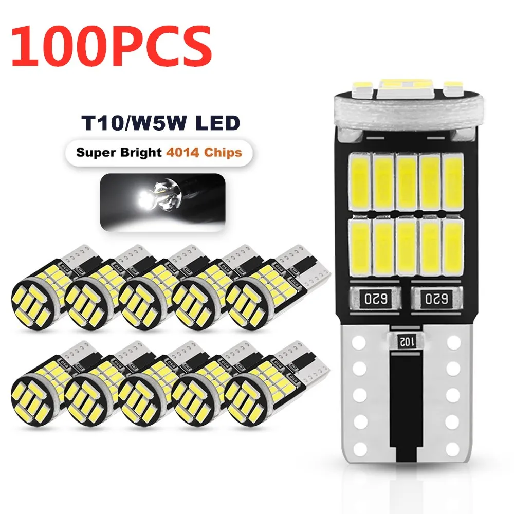 

100pcs Signal Lamp T10 W5w Led Canbus 4014 SMD W5w Led 168 194 Auto Clearance Lights Led Reading Interior Light White 12V