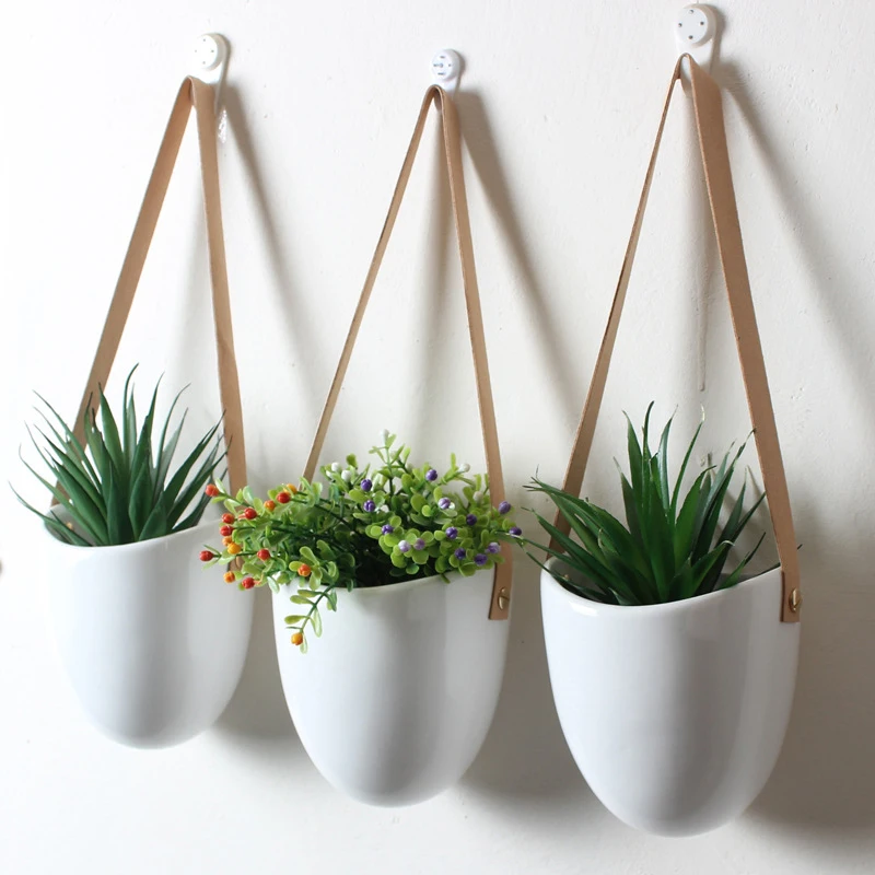 Set of 3 Ceramic Hanging Planters for Succulent Air Plants Flower Pots with Leather Strap Wall Flowerpots Home Garden Decoration
Set of 3 Ceramic Hanging Planters for Succulent Air Plants Flower Pots with Leather Strap Wall Flowerpots Home Garden Decoration