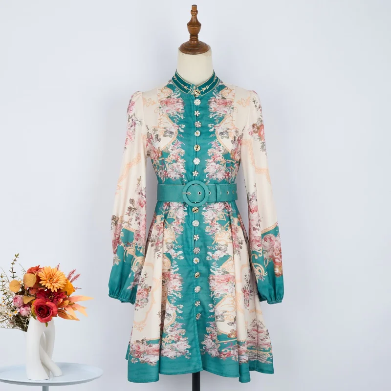 Real Shot Spot Stand Collar Single-Breasted Belt Waist-Tight Elegant Holiday Style Printed Dress Women's Skirt
Real Shot Spot Stand Collar Single-Breasted Belt Waist-Tight Elegant Holiday Style Printed Dress Women's Skirt