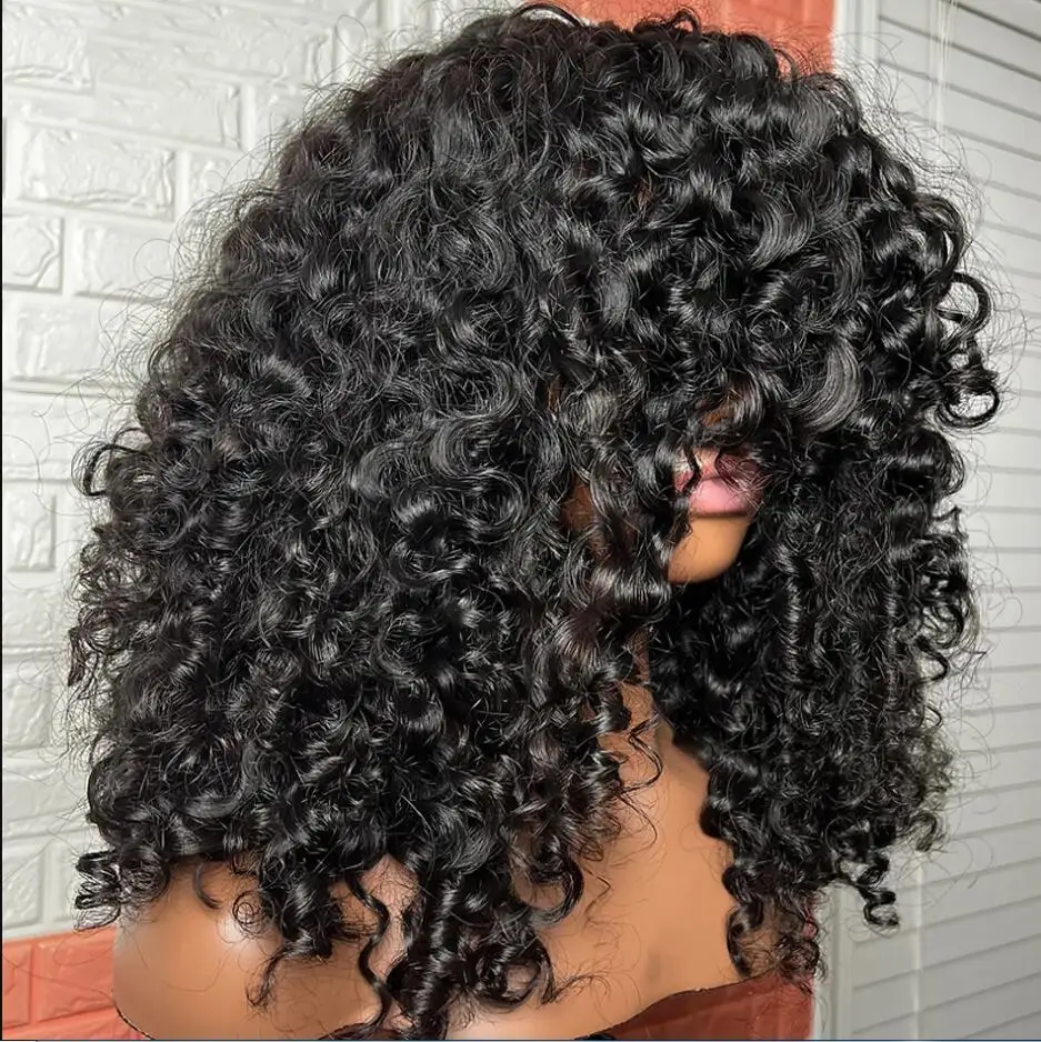 

Long Natural Soft 26" Black Kinky Curly Machine Wig With Bangs For Black Women High Temperature Soul Lady Wigs Glueless Use Wig