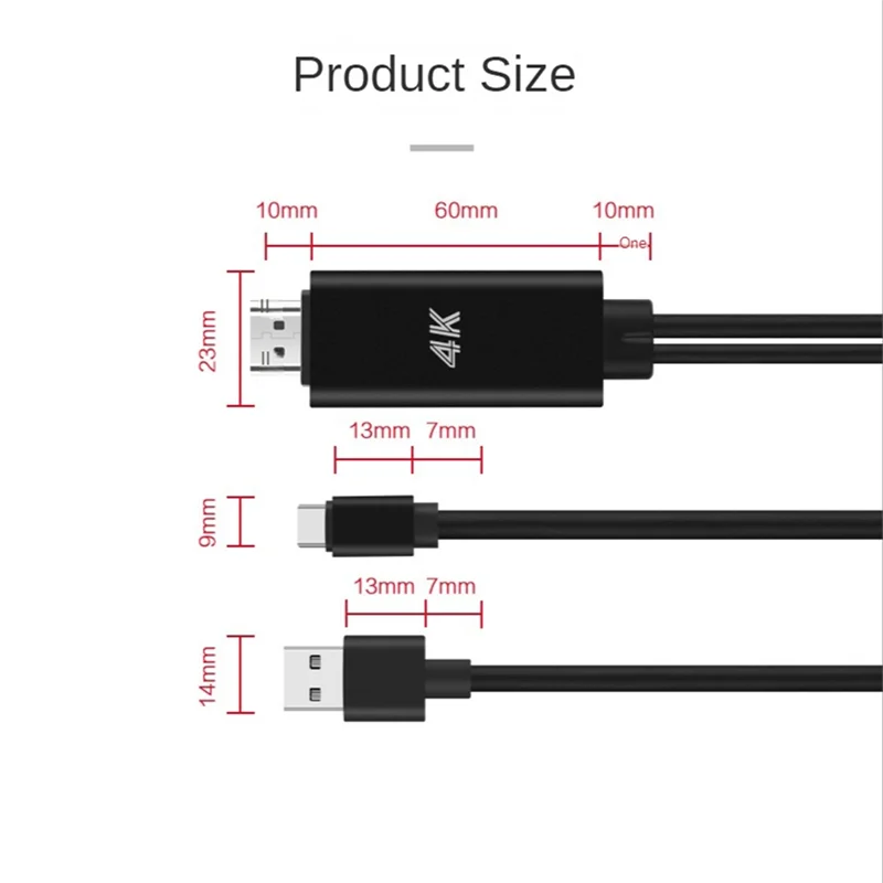 2 in 1 USB C 3.1 Type-C to HDMI-Compatible 4K 30Hz Adapter Cable with USB Power for Phone Connected to Projector TV
2 in 1 USB C 3.1 Type-C to HDMI-Compatible 4K 30Hz Adapter Cable with USB Power for Phone Connected to Projector TV