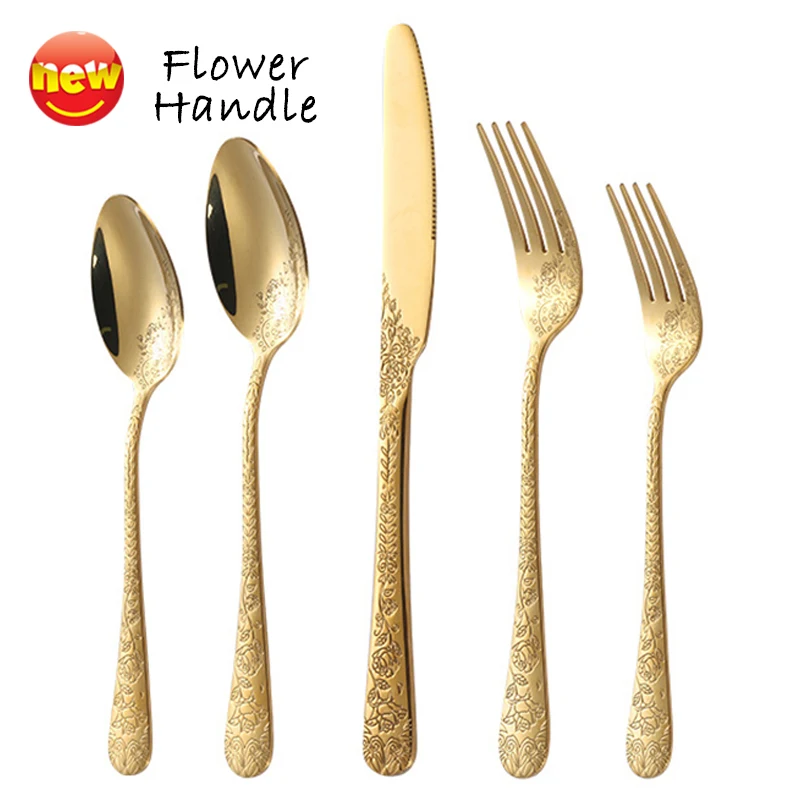5Pcs Tableware Set High Quality Cutlery Stainless Steel Dinnerware Carved Handle Knife Fork Spoon Dinner Set Luxury Cutlery Set
5Pcs Tableware Set High Quality Cutlery Stainless Steel Dinnerware Carved Handle Knife Fork Spoon Dinner Set Luxury Cutlery Set