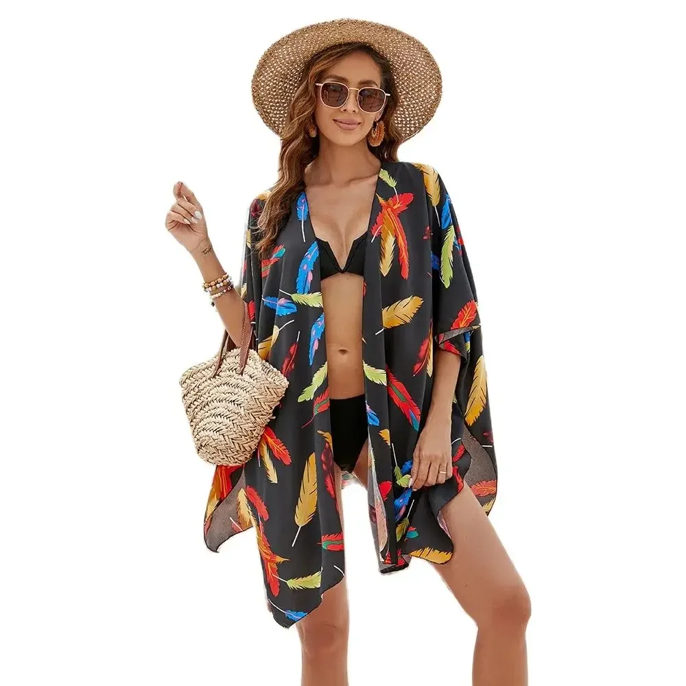 

2024 женские топы в стиле бохо, свободное пляжное кимоно для плавания, кардиган, купальный костюм, накидка, блузка для купания, одежда для курорта
