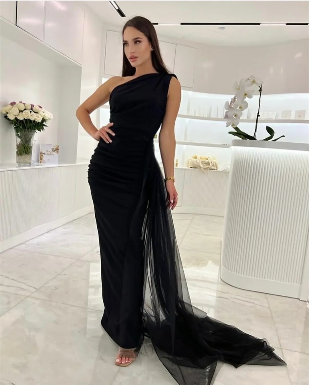 Elegant Long Muslim Crepe Evening Dresses Mermaid One Shoulder Floor Length Zipper Back Abendkleid Robes de Soirée for Women
Elegant Long Muslim Crepe Evening Dresses Mermaid One Shoulder Floor Length Zipper Back Abendkleid Robes de Soirée for Women