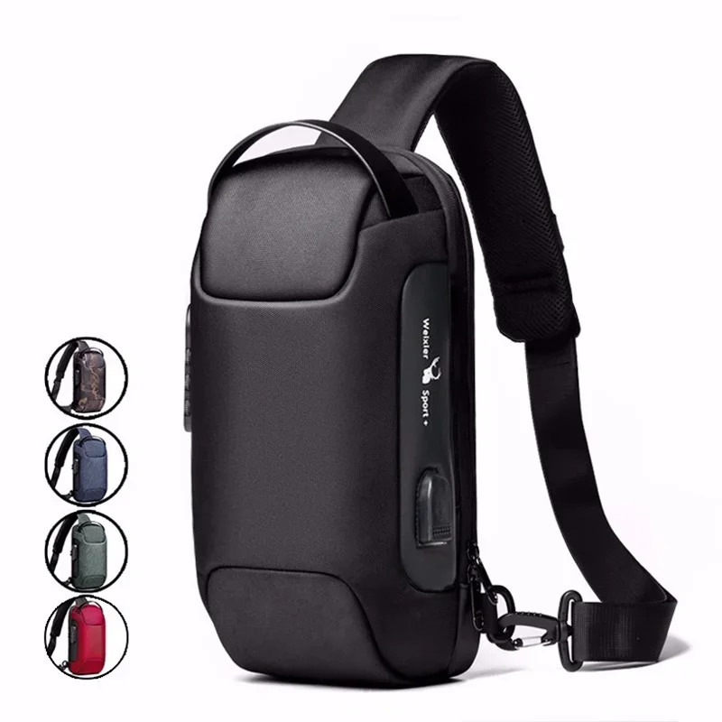 

Men Oxford Sling Backpack Rucksack Knapsack Bags with USB Charge Port Anti-theft Travel Male Motorcycle Messenger Chest Pack Bag