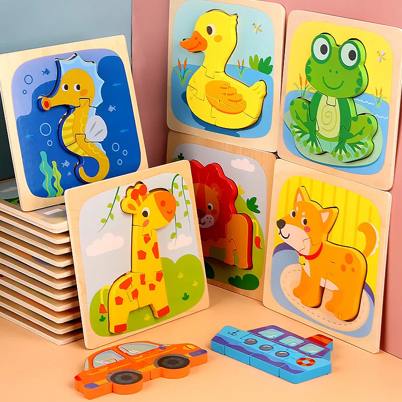 

Baby Toys Wooden 3D Jigsaw Puzzle Cartoon Animal Transport Intelligence Kids Educational Brain Teaser Children Tangram Learning