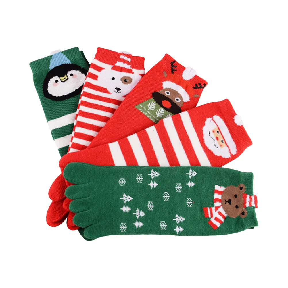 

1Pair Unisex Children's Finger Socks Red and Green Santa Claus Spring Autumn Winter Toe Socks Couples Wearing Cartoon Festival