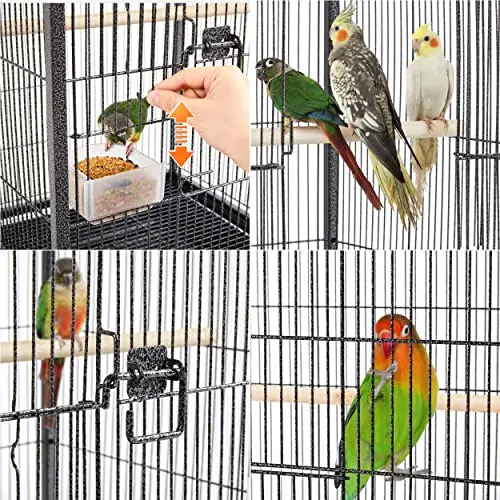 

35 inch Wrought Iron Bird Cage w/Play Open Top and Rolling Stand for Small Birds Like Parrots Conure Lovebird Cockatiel